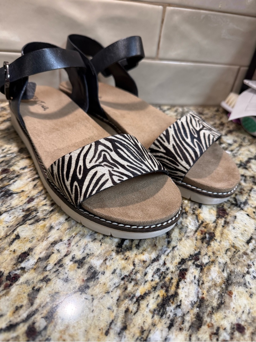 Women’s Zebra-Print Ankle-Strap Sandal - Black & Tan